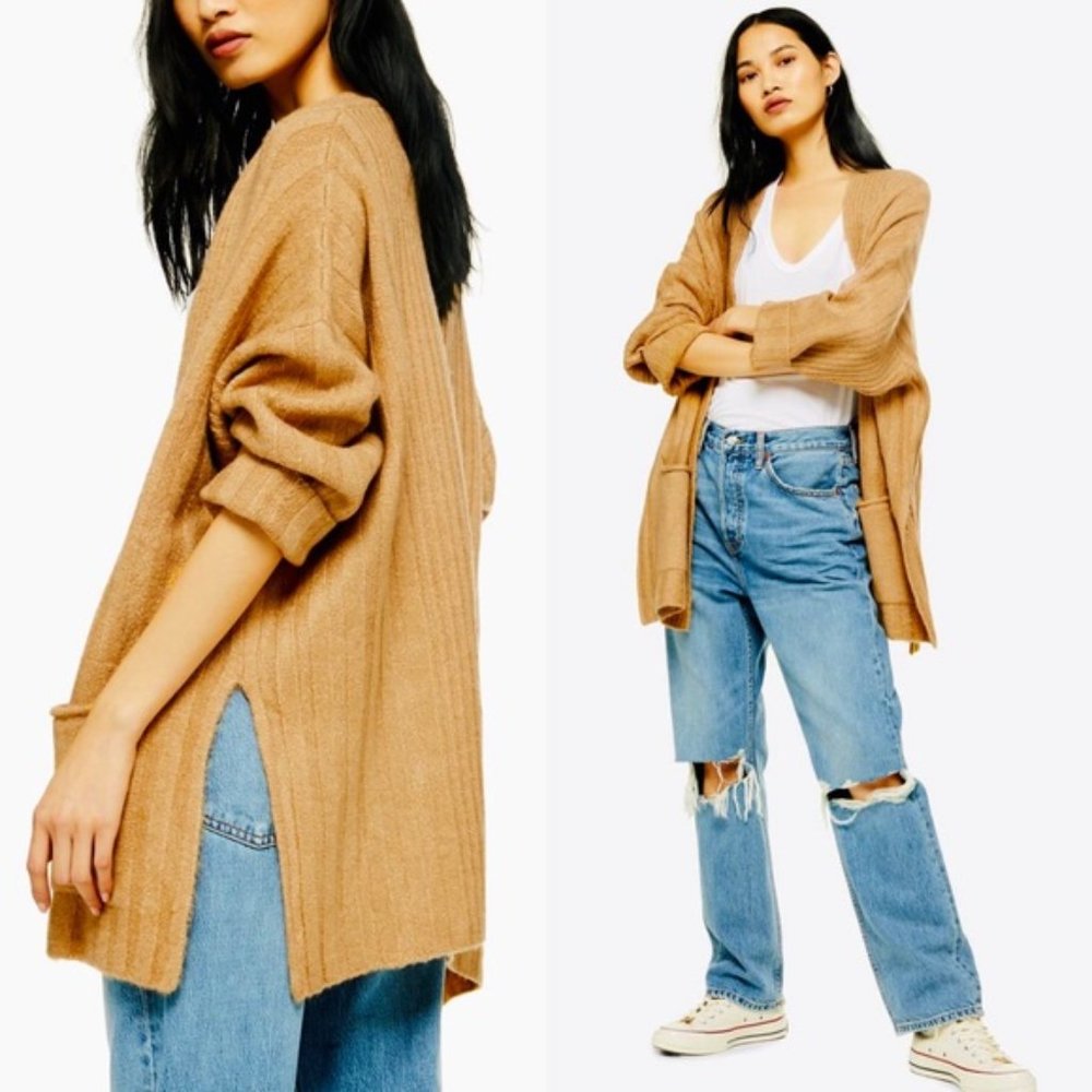NWT Topshop Oversized Long Cardigan Camel Tan S